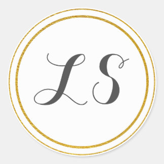 Adesivo Redondo Iniciais de Monograma | Borda Dourada e branca do