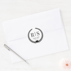 Adesivo Redondo Iniciais de Monograma de Casamento Preto e Branco
