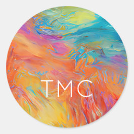 Adesivo Redondo Iniciais de Monograma de Pintura Abstrato Colorida
