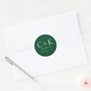 Adesivo Redondo Iniciais de Monograma em Casamento Verde Floresta