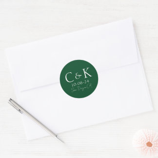 Adesivo Redondo Iniciais de Monograma em Casamento Verde Floresta