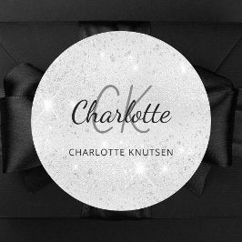 Adesivo Redondo iniciais de nome com monograma de brilho prateado