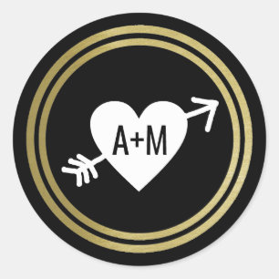 Adesivo Redondo iniciais de script casamento de amor vertical 