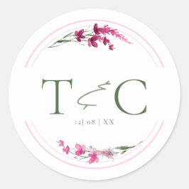 Adesivo Redondo Iniciais de Watercolor de Casamento de Flores Selv