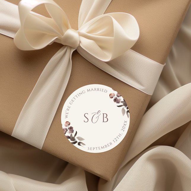 Adesivo Redondo Iniciais do Sticker Moody Purple Floral Round (Criador carregado)