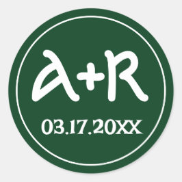 Adesivo Redondo Iniciais elegantes: casamento verde-celta com font