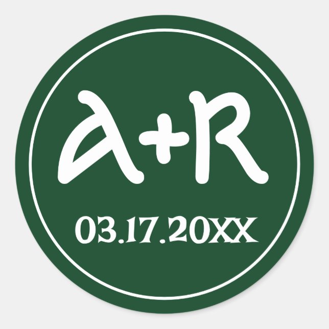 Adesivo Redondo Iniciais elegantes: casamento verde-celta com font (Frente)