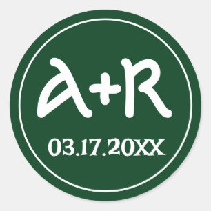 Adesivo Redondo Iniciais elegantes: casamento verde-celta com font