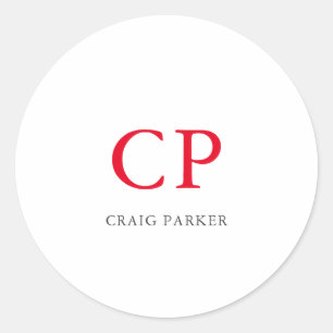 Adesivo Redondo Iniciais em branco branco simples de monograma pro