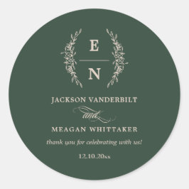 Adesivo Redondo Iniciais Florais Empilhadas Casamento Monograma