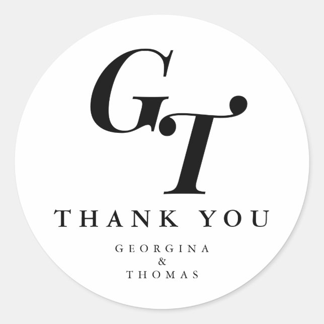 Adesivo Redondo Iniciais mínimos | Casamento Chic Moderno Elegante (Frente)