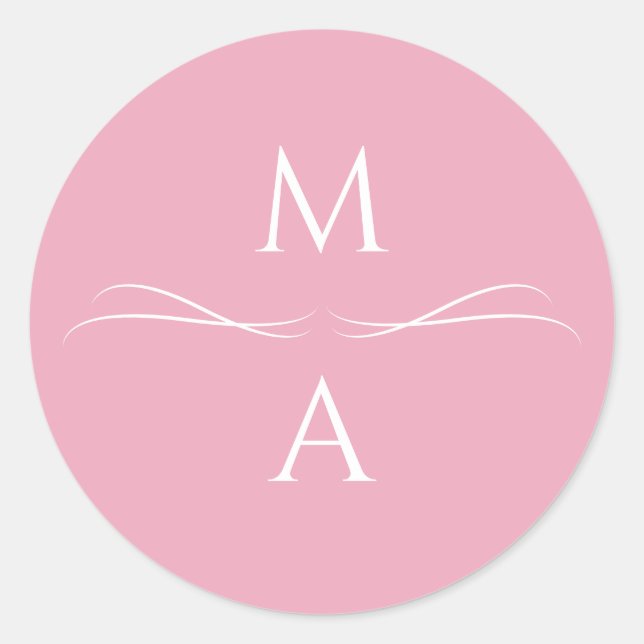 Adesivo Redondo Iniciais Mínimos Modernos, Simples e Rosa, Rosa (Frente)