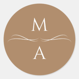 Adesivo Redondo Iniciais Mínimos Modernos Simples Terracotta Brown