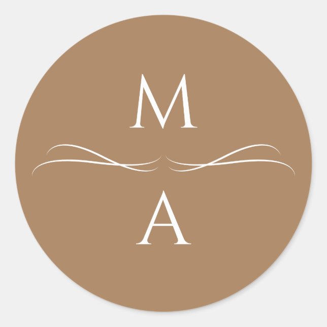 Adesivo Redondo Iniciais Mínimos Modernos Simples Terracotta Brown (Frente)