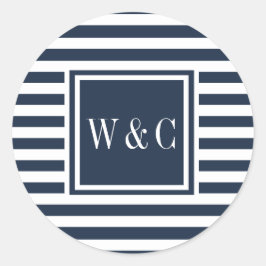 Adesivo Redondo Iniciais Modernos Monograma Marinho Blue Stripe