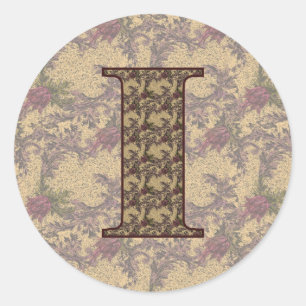 Adesivo Redondo Iniciais Monograma I Floral Vintage Elegante