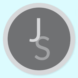 Adesivo Redondo Iniciais Monogramadas Sobrepostas Modernas | Cinza