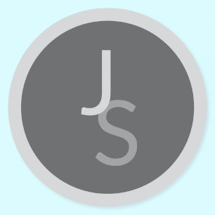 Adesivo Redondo Iniciais Monogramadas Sobrepostas Modernas   Cinza