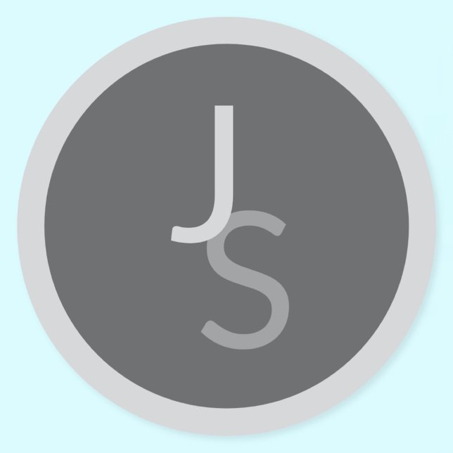 Adesivo Redondo Iniciais Monogramadas Sobrepostas Modernas | Cinza (Criador carregado)