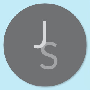 Adesivo Redondo Iniciais Monogramadas Sobrepostas Modernas   Cinza