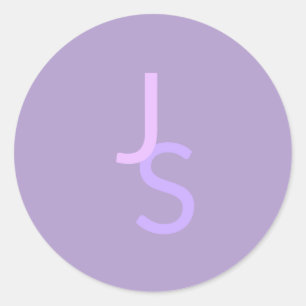 Adesivo Redondo Iniciais Monogramas Sobrepostos Modernos   Roxa