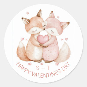 Adesivo Redondo Iniciais Personalizadas do Casal Fox Cute do dia d