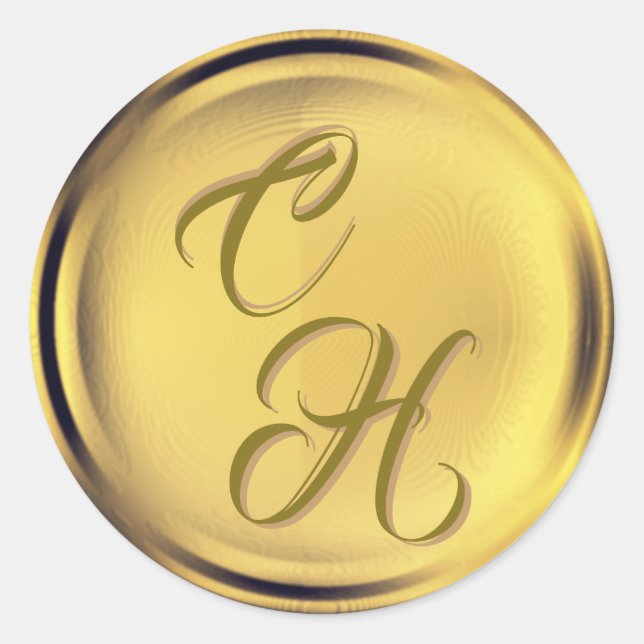 Adesivo Redondo Iniciais Personalizados: Faux Wax Seal Dourado (Frente)