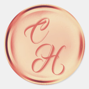 Adesivo Redondo Iniciais Personalizados Terracotta Faux Wax Seal