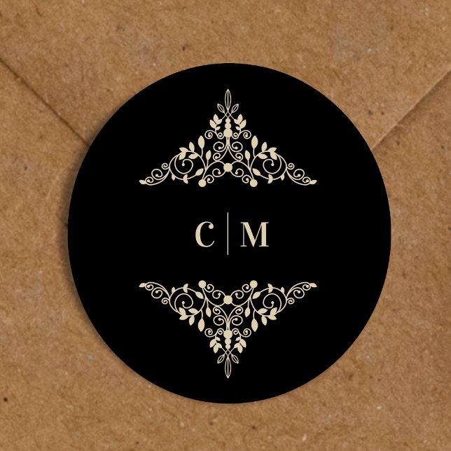 Adesivo Redondo Iniciais Românticas De Casamento Monograma De Lace (Criador carregado)