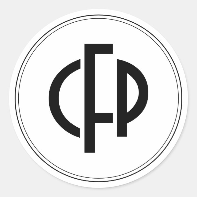 Adesivo Redondo Iniciais Simples de Monograma Básico de Chic Black (Frente)