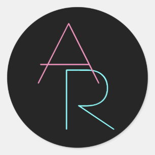Adesivo Redondo Iniciais Sobrepostas Modernas Rosa Turquesa Pret