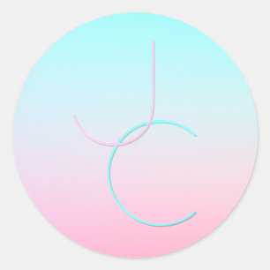Adesivo Redondo Iniciais Sobrepostos Modernos 2 Turquesa Rosa