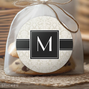 Adesivo Redondo Inicial com Damasco Bege Marfim