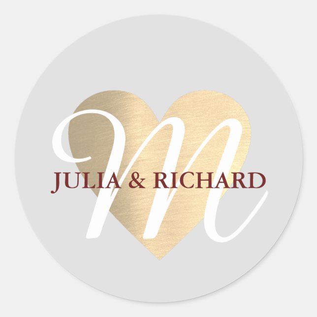 Adesivo Redondo inicial da família elegante/nomes monograma de amo (Frente)