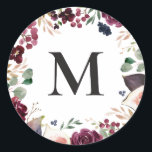 Adesivo Redondo Inicial floral em aquarela roxa e rosa<br><div class="desc">Desenho de comunhão inicial em aquarela roxa e rosa. Parte de uma coleção.</div>