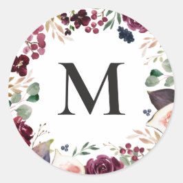 Adesivo Redondo Inicial floral em aquarela roxa e rosa