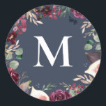 Adesivo Redondo Inicial floral em aquarela roxa e rosa<br><div class="desc">Desenho de comunhão inicial em aquarela roxa e rosa. Parte de uma coleção.</div>