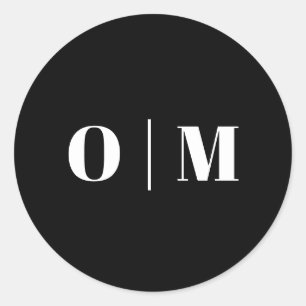 Adesivo Redondo Inicial Minimalista de Casamento Preto. Monograma 