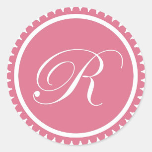 Adesivo Redondo Inicial R princesa cor-de-rosa, monograma e selo e