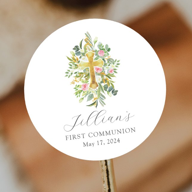 Adesivo Redondo Inícios Abençoados Cruz Primeira Comunhão (Criador carregado)