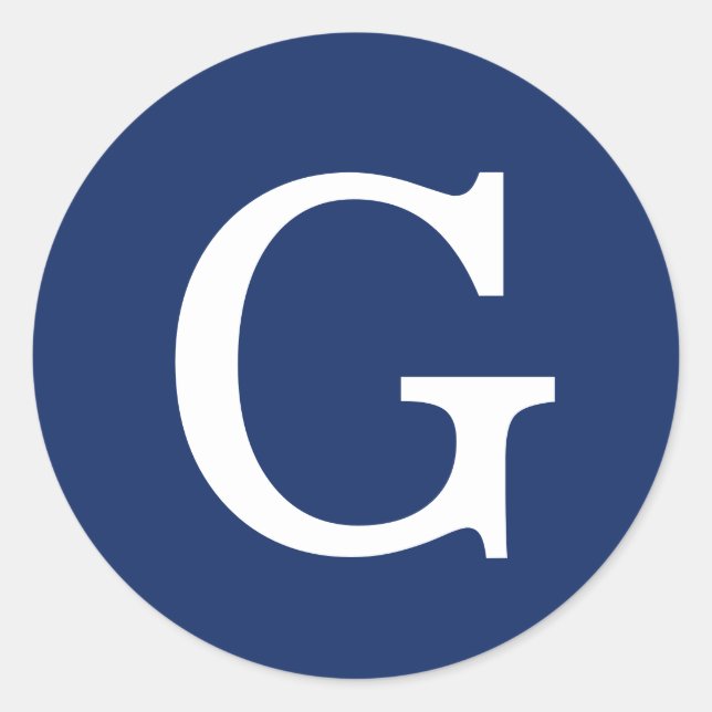 Adesivo Redondo Initial Letter Monogram Blue White Plain Simple (Frente)