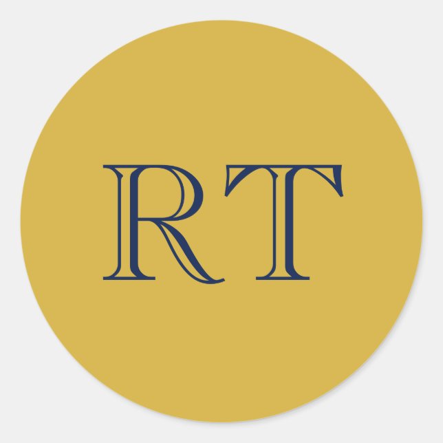 Adesivo Redondo Initial Letters Monogram Gold & Blue Plain Simple (Frente)