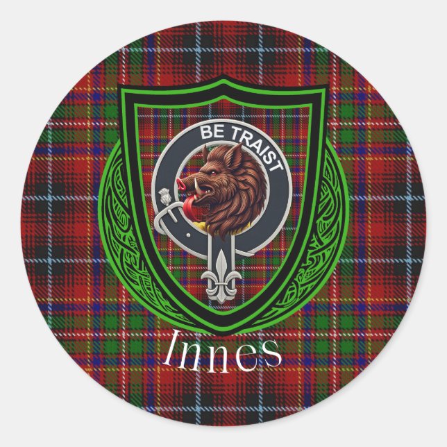 Adesivo Redondo Innes Scottish Clan Tartan & Crest (Frente)