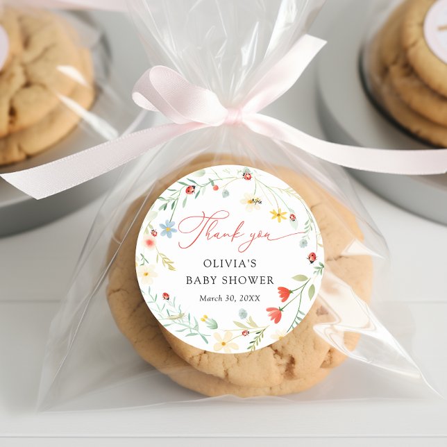 Adesivo Redondo Inseto de amor Chá de fraldas de flor selvagem Obr (Criador carregado)