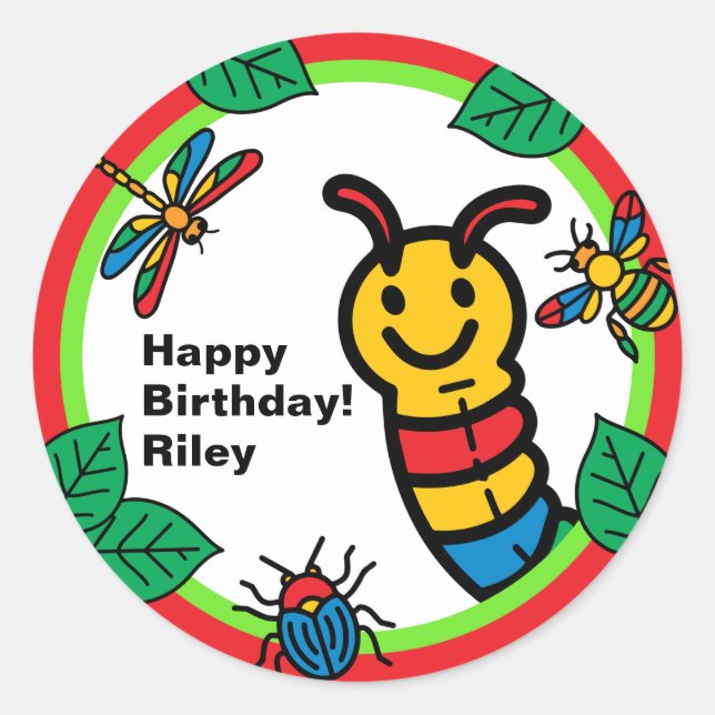 Adesivo Redondo Inseto e Aniversário de criança de inseto (Frente)