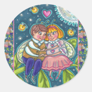 ADESIVO REDONDO INSETOS AMANTES, FIREFLIES E LUA CHEIA, NAMORADOS