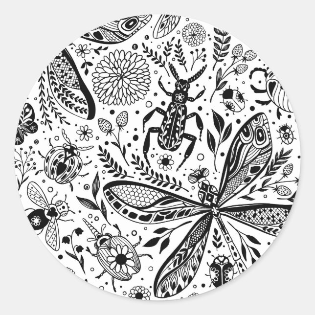 Adesivo Redondo Insetos de porta em azul escuro (Frente)