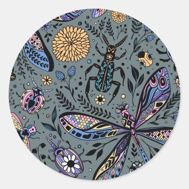 Adesivo Redondo Insetos de porta em cinzas de slater (Frente)