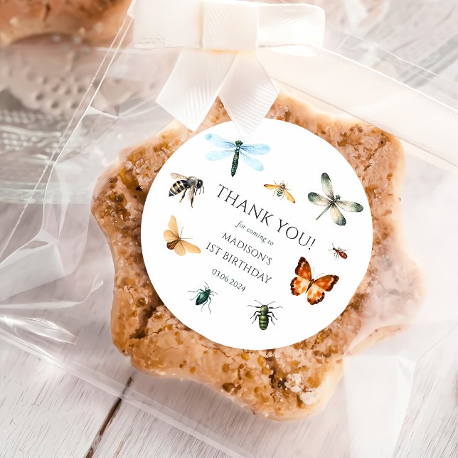 Adesivo Redondo Insetos e Insetos Festa de aniversário de Vintage (Criador carregado)