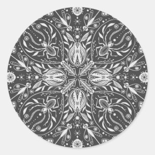 Adesivo Redondo Insetos, esbranquiçado a preto